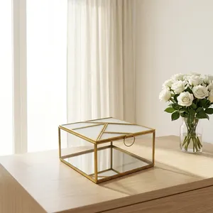 ARTISAN DESIGN Luxury Brass Glass Mirror Jewelry <b>Box</b> Storage Decorative <b>Trinket</b> Organizer Wedding Gift <b>Box</b> for Rings & Necklaces - Product Image 3