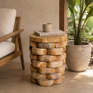 ARTERRA Premium Teak Pebble Stacking <b>Stool</b> Rustic Handcrafted Modern Natural Texture Sturdy Craftsmanship Eco-Friendly Villa - Product Image 3