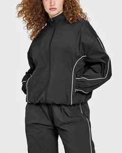 Nuevo Conjunto Deportivo de Invierno para Mujer, Chaqueta Cortavientos Negra Personalizada con Ribete Blanco, Transpirable, de Secado Rápido, 100% Poliéster, para Gimnasio, Fitness y Jogging - Product Image 3