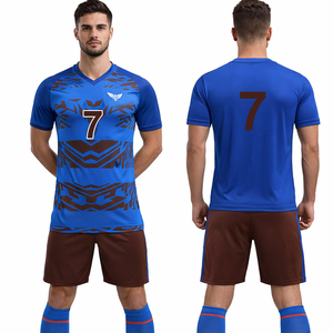 ชุดเสื้อฟุตบอลสีน้ำเงินแบบกำหนดเองสำหรับผู้ชาย ชุดฟุตบอลระบายอากาศ ชุดฝึกซ้อมแบบซับลิเมชั่น ชุดทีมชาติสหรัฐอเมริกาและยุโรป - Product Image 1