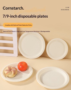 Assiettes jetables rondes classiques de 7 pouces, sans BPA, <span class=keywords><strong>écologique</strong></span>s, en amidon de maïs, biodégradables, compatibles micro-ondes et congélateur - Product Image 1
