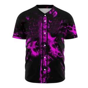 Camiseta de Béisbol para Hombre, Manga Corta, Morado y Negro, Estampado Abstracto, Cierre de Botones, 100% Poliéster, Transpirable, Corte Regular, Adulto - Product Image 1