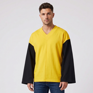 T-shirt Homme Col V Épaules Tombantes Manches Longues Oversize Style Streetwear Coupe Ample Été - Product Image 1