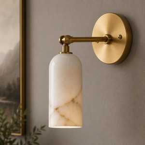 Applique murale moderne en laiton avec abat-jour en marbre, décoration contemporaine pour la maison, pour chambre à coucher, usage intérieur - Product Image 2