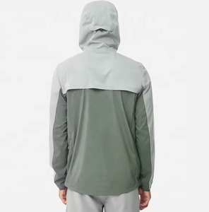 Veste coupe-vent à capuche pour homme OEM avec fermeture éclair, style sportif bicolore en polyester et nylon, coupe régulière, idéale pour l'automne - Product Image 2