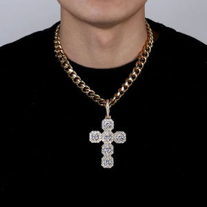 Colgante de Cruz Hindú de Lujo con Piedras de Moissanita de Corte Brillante, Chapado en Rodio, Plata 925, Joyería Unisex para Uso Diario - Product Image 4
