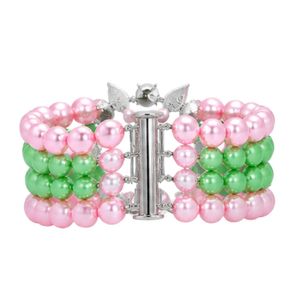 Bracelet à 5 brins en perles roses et vertes pour femmes, bijoux à la mode, élégant, à plusieurs rangs, accessoire décoratif pour le poignet, cadeau - Product Image 3