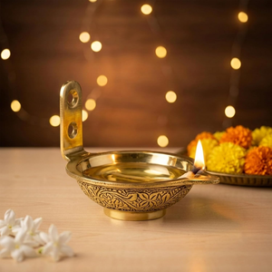 Brass Wall Mounted Diya Oil Lamp Traditional <b>Indian</b> Hanging Candle Holder Decorative Hindu Pooja <b>Home</b> <b>Decor</b> - Product Image 2