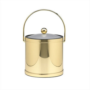 Beige Leather Ice <b>Bucket</b> <b>With</b> <b>Lid</b> Metal Knob Double Wall Insulated Wine Cooler For Luxury Hotel Bar Home Party - Product Image 2