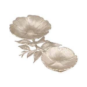 Élégant bol en métal doré à double fleur avec poignée en forme de branche d'oiseau central pour organisateur de bureau de luxe, décoration intérieure et service - Product Image 2