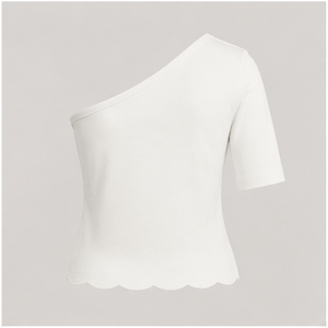 Camiseta Blanca de Manga Corta y un Hombro Descubierto para Mujer, Corte Ajustado, WTS-0151 - Product Image 2