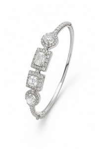 Brazalete de Plata de Ley 925 con Moissanita para Mujer | Montura de engaste de puntas | Gema octogonal cuadrada redonda | Joyería Fina al por Mayor - Product Image 1