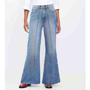 Latest Design Denim Eco-Friendly Breathable Mid Waist <b>Wide</b> <b>Leg</b> Drawstring Closure Loose Fit Full Length Sand Wash Solid Blue - Product Image 2
