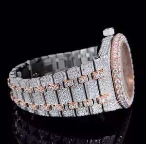 Montre unisexe de luxe avec cadran carré en diamant Moissanite VVS, mouvement ETA, entièrement sertie de pierres, bracelet en acier inoxydable, design Hip Hop - Product Image 2