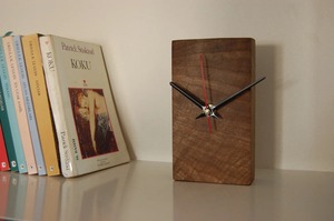 Horloge de bureau circulaire en bois, design moderne et minimaliste, mouvement à quartz silencieux, affichage à aiguilles, détection tactile, décoration pour bureau et salon - Product Image 4