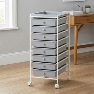 Meilleure vente sur eBay, fabricant de rangement ménager en gros de Taïwan, chariot de rangement à 8 tiroirs avec roulettes, cadre en acier chromé - Product Image 1