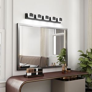 Lampada da Bagno Moderna a 5 Luci LED, Applique Nera con Downlight, Temperatura Colore 6000K per Illuminazione Sopra Specchio - Product Image 1