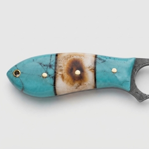 Cuchillo de caza y bushcraft de hoja fija de acero de Damasco forjado a medida con mango de resina ósea, venta al por mayor OEM - Product Image 4