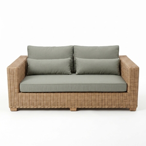 Sofá Saint Martinez con Estructura de Madera de Caoba, Ratán Kuboo, Cojines Gris Oscuro Ksvw, Cama de Día, Juego de Muebles de Patio Premium para Exteriores - Product Image 1
