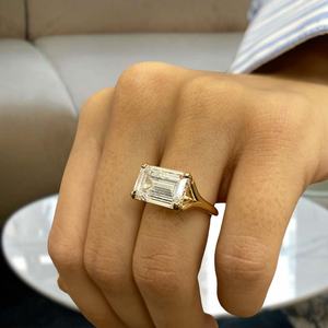 Partywear Lab Grown 3.01CT Emerald Cut Diamond Solitaire Ring 18K Yellow Gold Stackable Sparkling Luxury Surprise For <b>Girlfriend</b> - Product Image 4