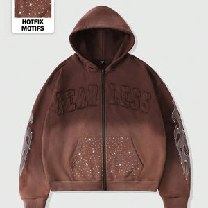 Sweat-shirt à capuche oversize pour homme, style urbain, avec strass, décontracté, streetwear, vêtements de sport, tissu épais, hiver - Product Image 1