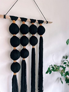 Black Long Macrame Wall Hanging Perfect For Living Room Bedroom And Elegant Boho Home <b>Decor</b> Statement Piece From India - Product Image 5