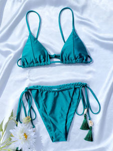 Maillot de bain uni, bikini triangle, tenue de plage, maillot de bain échancré, micro bikinis, maillots de bain de vacances, maillot de bain deux pièces - Product Image 3