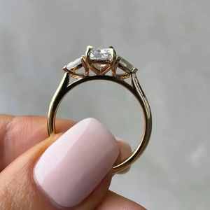 Oval Cut Moissanite Three Stone Engagement <b>Ring</b> with Pear Side Stones, <b>14K</b> <b>Gold</b> <b>Ring</b>, Elegant Minimalist Wedding <b>Ring</b> - Product Image 2