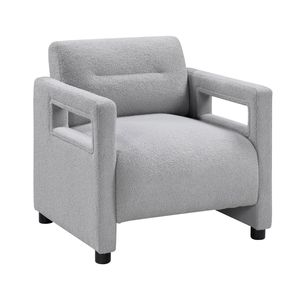 Poltrona di Lusso con Cuscino Grigio, Rivestimento in Bouclé, Struttura in Compensato per Arredamento Casa, Sedie da Soggiorno - Product Image 2