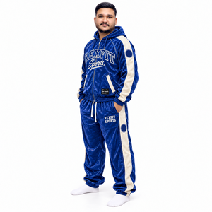 <b>Velour</b> Full Zip <b>Tracksuit</b> Side Panel Detail Embroidered Letter Design Relaxed Jogger Pants Casual Sportswear Set for <b>mens</b> - Product Image 3