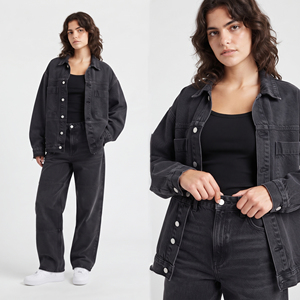 Conjunto de Pantalones Anchos y Chaqueta Vaquera con Botones para Mujer, Estilo Deportivo, Transpirable, Resistente al Viento y Ecológico - Product Image 6
