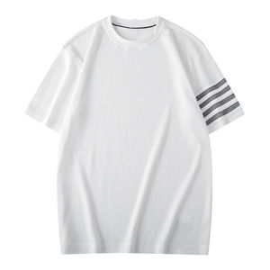 Camiseta con Logotipo Bordado para Hombre, Manga Corta con Diseño de Rayas, Tejido Waffle, Estilo Holgado y Resistente, con Diseño en Blanco - Product Image 6