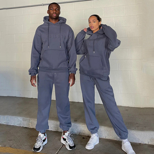 Unisex Solid Color Hooded <b>Tracksuit</b> Set Full Sleeve Drawstring Pants Casual Autumn Wear Streetwear 100% Cotton Midweight Regular - Product Image 1