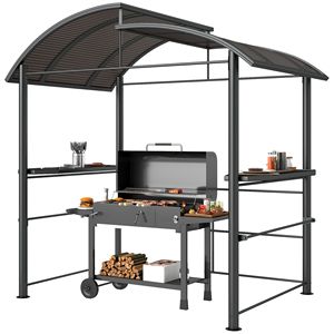 Pergola d'extérieur en aluminium avec toit ventilé en polycarbonate 8x5, abri de jardin avec étagères latérales pour grillades et pergola - Product Image 1