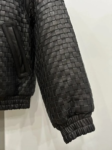 Blouson Bomber en Cuir PU Tressé Noir pour Homme, Col Rabattu, Fermeture Éclair, Style Moto Biker, Vêtement d'Automne - Product Image 4