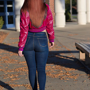 Chaqueta Corta Estilo Universitaria para Mujer, Azul Marino y Marrón, Estilo Bomber, Mangas de Cuero Sintético, Ropa Exterior Informal, Moda Femenina - Product Image 5