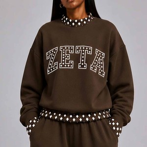 Zeta OEM <b>Mock</b> <b>Neck</b> Cotton Fleece Sweatshirt Women Men Ladies Unisex Polka Dot Gingham Patch Chenille Letter Embroidery College U - Product Image 5