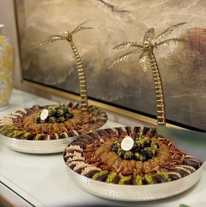 Amazing Metal Round Serving Platter with Gold Palm Tree Stand Tableware <b>Chocolate</b> Tray for <b>Wedding</b> Party Dessert Dates Platter - Product Image 2