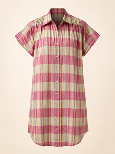 Camisa a rayas de manga corta con botones para mujer, blusas informales de verano - Product Image 5