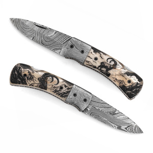 Cuchillo Plegable de Acero de Damasco de Grado Industrial OEM con Hoja Recta y Empuñadura de Pulgar, 19 cm de Longitud Total, 0.5 mm de Grosor - Product Image 5