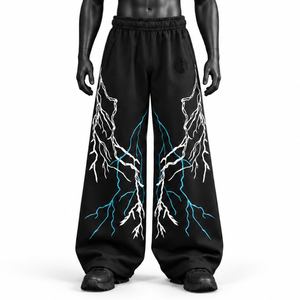 Custom Y2K Graphic Print Sweatpants Wholesale Heavyweight Cotton Fleece Loose Fit Wide Leg Casual <b>Joggers</b> - Product Image 1