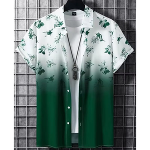 เสื้อเชิ้ตแขนสั้นผู้ชายสีดำสีขาวพิมพ์ลายเพ้นท์มือปกคอพับระบายอากาศได้ดีโพลีเอสเตอร์สวมใส่ในฤดูร้อน - Product Image 3