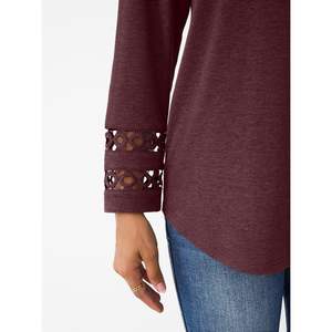 2025 túnica de manga larga para mujer otoño moda ojales Camiseta cuello redondo elegante Casual suelta Fit Tops estilo elegante 2025 - Product Image 4