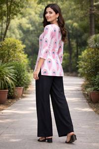 Conjunto de Kurta de Algodón con Estampado de Pavo Real para Mujer, Corte Holgado, Pantalones Casuales hasta el Tobillo, Ropa Étnica de India y Pakistán, Estilo Veraniego - Product Image 4