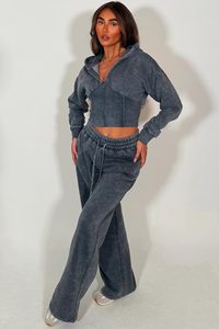 Conjunto Premium de Sudadera Corta y Pantalones Jogger para Mujer, con Lavado Ácido, 100% Algodón Tejido, Sudadera Corta con Cremallera y Pantalones Jogger Lavados - Product Image 2