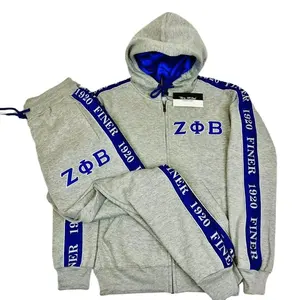 Спортивные костюмы Zeta Phi Beta, Женские однотонные 100% хлопковые с атласной подкладкой, толстовки и брюки, спортивные костюмы из двух предметов