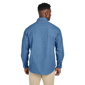 Chemise à manches longues en denim bleu pour homme, 100% coton, coupe classique, col boutonné, séchage rapide et anti-rides - Product Image 3