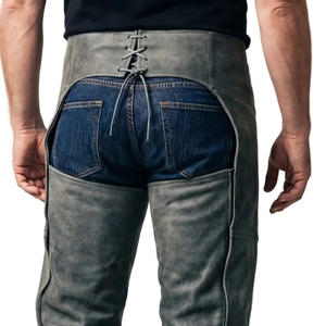 Cuissardes en cuir pleine longueur effet vieilli pour homme, style western, équestres, protection pour l'équitation - Product Image 5