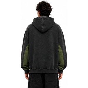 Sweat-shirt à capuche pour homme, coupe oversize, imprimé lettres en relief, en molleton bouclette, style décontracté pour l'automne, design color block vert et noir - Product Image 4