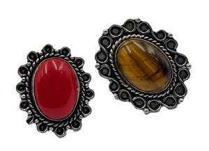 Wholesale Oxidized Silver Tiger Eye & Red Coral Gemstone <b>Ring</b> for Women | Vintage Handmade <b>Statement</b> Jewelry Bulk Supplier - Product Image 5
